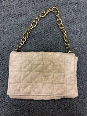 Zara Quilted Beige Shoulder Bag with Gold Chain
